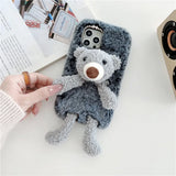 Adorable Cute Soft Teddy Bear Bunny Fluffy Phone Case Cover For iPhone 15 14 13 Pro 12 11 Pro Max 8 7 6S Plus SE