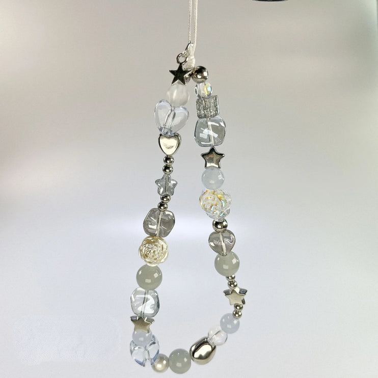 Beautiful Gray-Blue Starry Beaded Phone Keychain Hand Strap