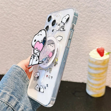 Cute Cartoon Snoopy MagSafe Holder Phone Case For iPhone 16 15 14 13 12 11 Pro Max Plus