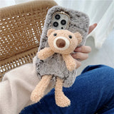 Adorable Cute Soft Teddy Bear Bunny Fluffy Phone Case Cover For iPhone 15 14 13 Pro 12 11 Pro Max 8 7 6S Plus SE