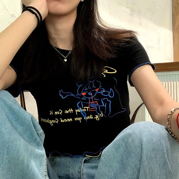 Cute Fashion Short Length Graphic Streetwear Crop Top T-shirt Tee