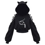 Cute Cat Ear Pullover Lace Up Long Sleeve Sweater Hoodie