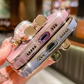 Cute Candy Bead Bear Holder with Wrist Ring Phone Cover Case For iPhone 14 13 Por Max Plus Mini