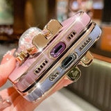 Cute Candy Bead Bear Holder with Wrist Ring Phone Cover Case For iPhone 14 13 Por Max Plus Mini