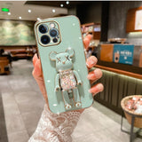 Cute Candy Bead Bear Holder with Wrist Ring Phone Cover Case For iPhone 14 13 Por Max Plus Mini