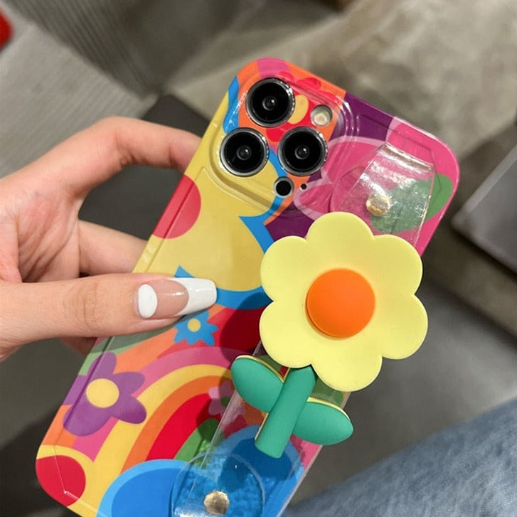 Cute Floral Flower Design Carrying Strap iPhone Phone Cover Case