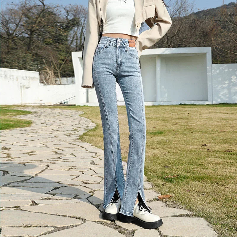 Stylish Trendy High Waist Stretch Slim Wide Leg Flared Boot Cut Denim Pants Jeans