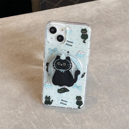 Cute Black Cat Magnetic Holder Stand MagSafe Phone Case Cover for iPhone - Accessoriesforever