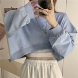 Basic Solid Stylish Streetwear Long Sleeve Loose Pullover Crop Sweatshirt Top