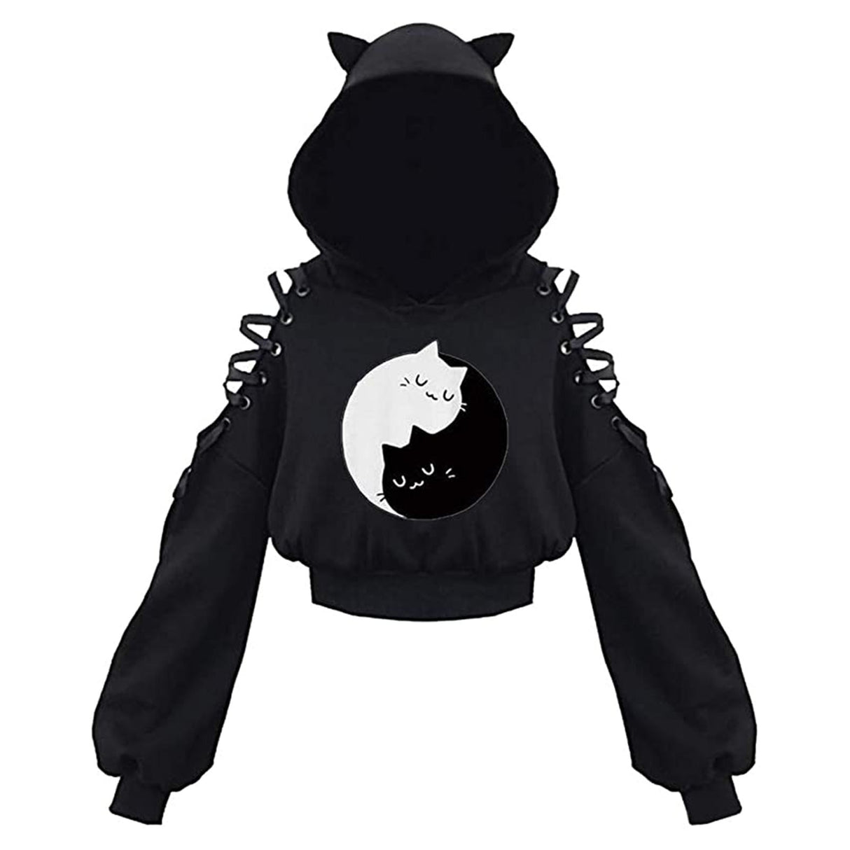 Cute Cat Ear Pullover Lace Up Long Sleeve Sweater Hoodie