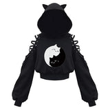 Cute Cat Ear Pullover Lace Up Long Sleeve Sweater Hoodie