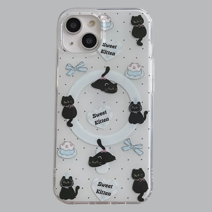 Cute Black Cat Magnetic Holder Stand MagSafe Phone Case Cover for iPhone - Accessoriesforever