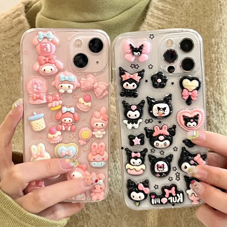 Cute 3D Sanrio Kuromi My Melody Charms Phone Case Cover For iPhone 15 14 13 12 11 Pro Max Plus