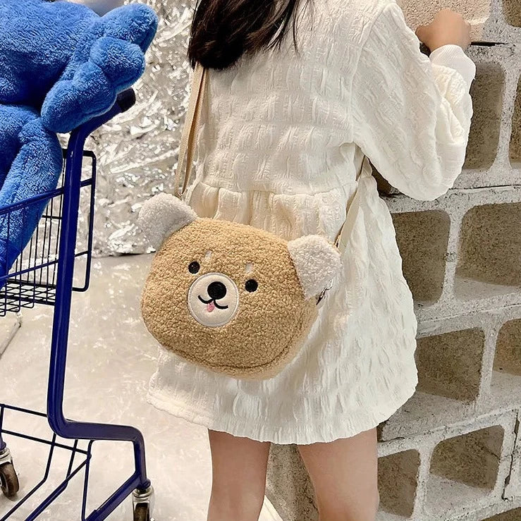 Fun Cute Animal Cat Sheep Bear Plush Shoulder Crossbody Purse Handbag Bag