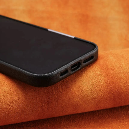 Luxury Leather MagSafe Magnetic Phone Case with Metal Hollow Buttons for iPhone
