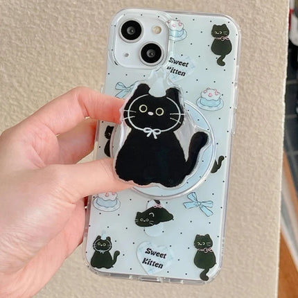 Cute Black Cat Magnetic Holder Stand MagSafe Phone Case Cover for iPhone - Accessoriesforever