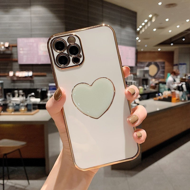 Heart Shaped Back Stand Holder iPhone Protective Phone Case Cover