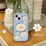 Cute 3D Sheep Daisy Holder Stand Phone Case Cover For iPhone 15 14 13 12 11 Pro Max
