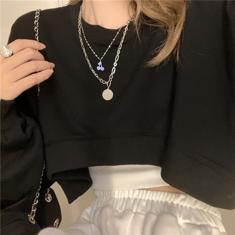 Basic Solid Stylish Streetwear Long Sleeve Loose Pullover Crop Sweatshirt Top