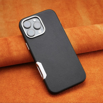 Luxury Leather MagSafe Magnetic Phone Case with Metal Hollow Buttons for iPhone