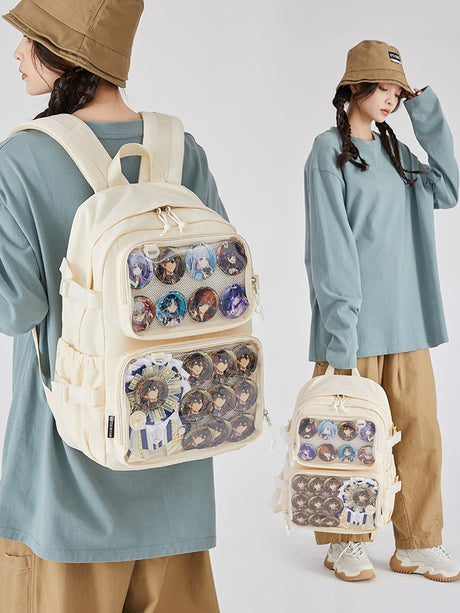 Cute Solid Large Clear Front Pockets Pin Display School Fashion Ita-bag Backpack