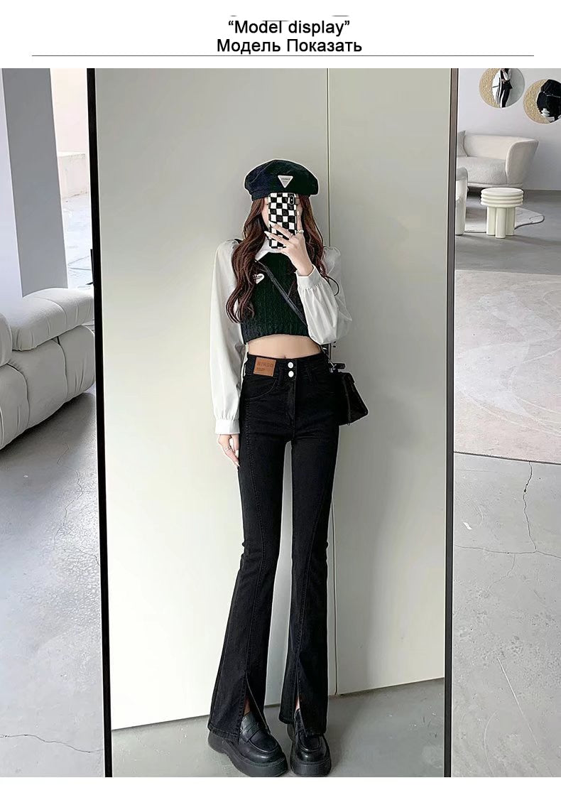 Stylish Trendy High Waist Stretch Slim Wide Leg Flared Boot Cut Denim Pants Jeans
