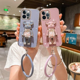 Cute Candy Bead Bear Holder with Wrist Ring Phone Cover Case For iPhone 14 13 Por Max Plus Mini