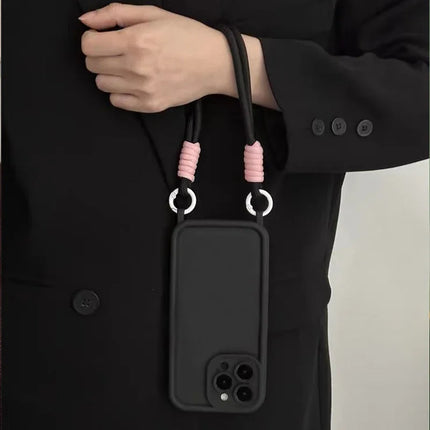 Simple Style Crossbody Shoulder Wristlet Strap Soft Protective Phone Case Cover for iPhone