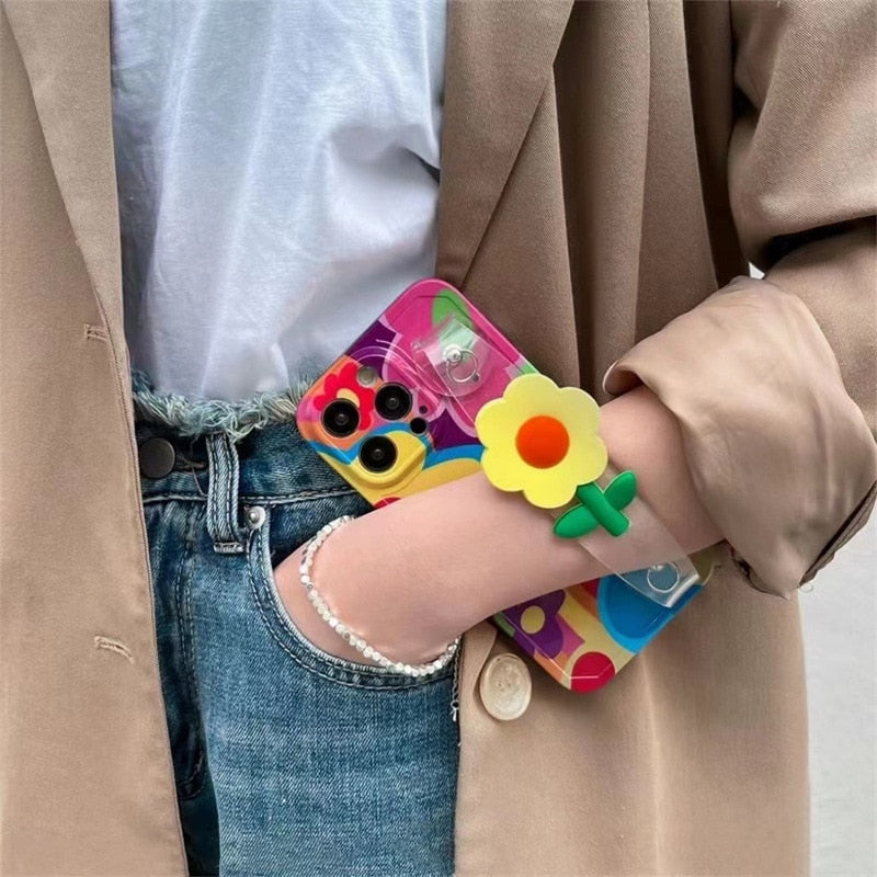 Cute Floral Flower Design Carrying Strap iPhone Phone Cover Case
