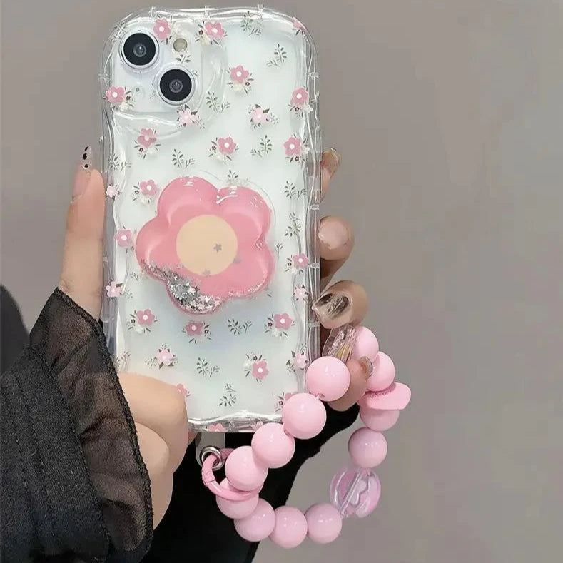 Floral Pink Flower Quicksand Holder Stand Phone Case for Samsung Galaxy - Accessoriesforever