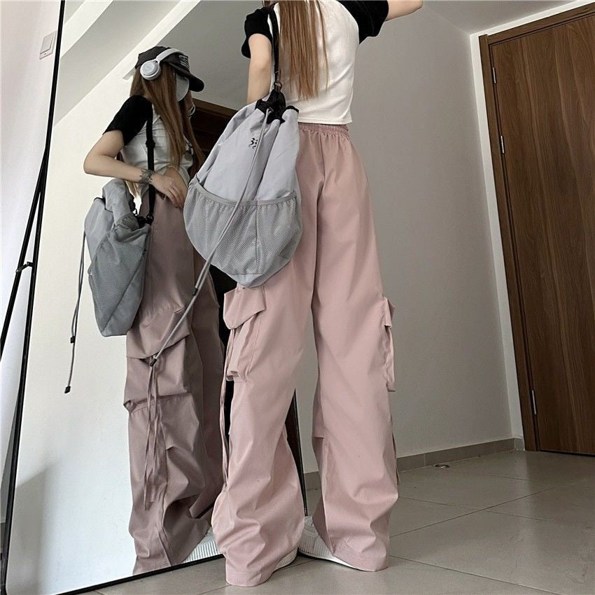 Solid Comfy Trendy Fashion Streetwear High Waist Wide Straight Leg Cargo Pants