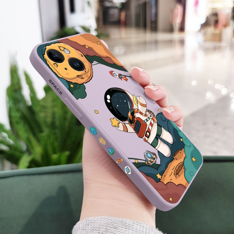 Playful Astronaut Side Pattern Design iPhone Protective Phone Case Cover