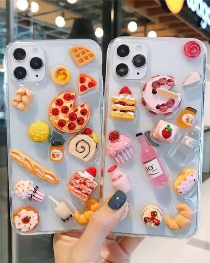Creative Food-themed Cake Pizza Noodles Cute Phone Case Cover for iPhone 15 14 13 12 11 Pro Max Plus Mini