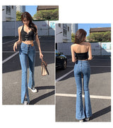 Stylish Trendy High Waist Stretch Slim Wide Leg Flared Boot Cut Denim Pants Jeans