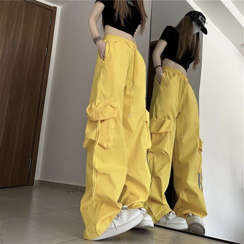 Solid Comfy Trendy Fashion Streetwear High Waist Wide Straight Leg Cargo Pants