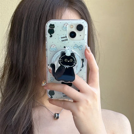 Cute Black Cat Magnetic Holder Stand MagSafe Phone Case Cover for iPhone - Accessoriesforever