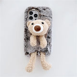 Adorable Cute Soft Teddy Bear Bunny Fluffy Phone Case Cover For iPhone 15 14 13 Pro 12 11 Pro Max 8 7 6S Plus SE
