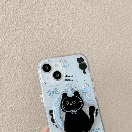 Cute Black Cat Magnetic Holder Stand MagSafe Phone Case Cover for iPhone - Accessoriesforever