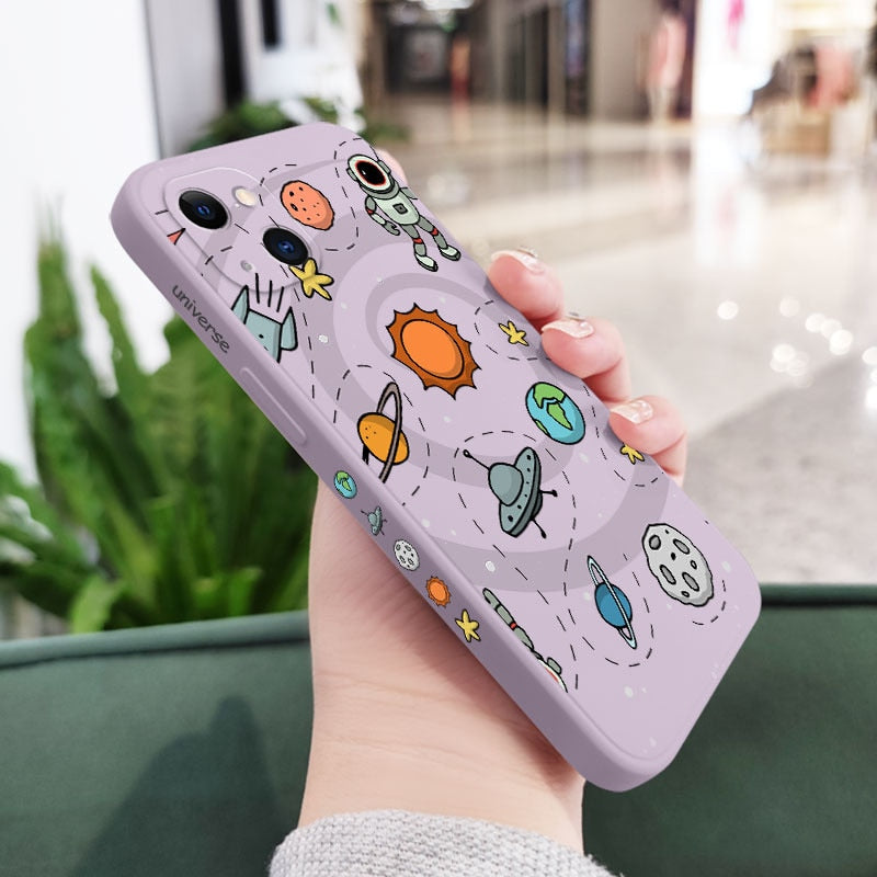 Astronaut Space Theme Side Pattern Design iPhone Protective Phone Case Cover