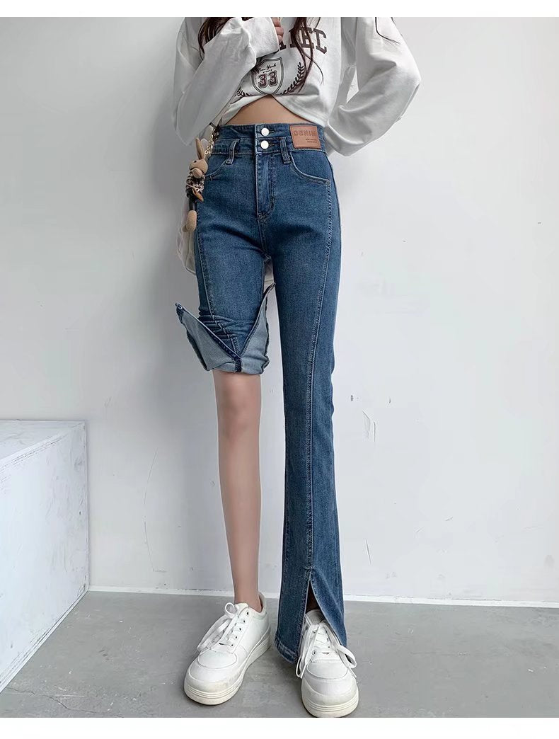 Stylish Trendy High Waist Stretch Slim Wide Leg Flared Boot Cut Denim Pants Jeans