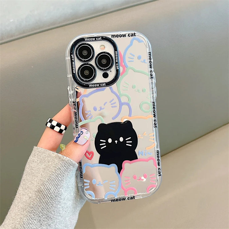 Cute Cat Mirror Phone Case Cover for iPhone 15 14 13 12 11 Pro Max Plus