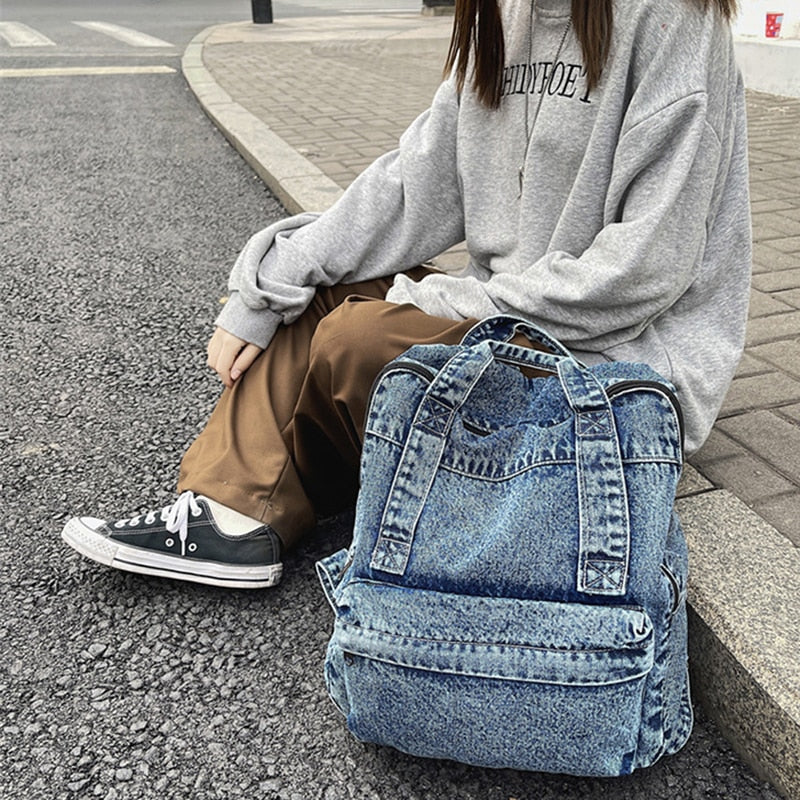 Causal Stylish Fashion Travel School Laptop Denim Bag Backpack