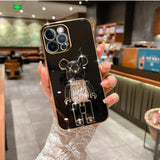 Cute Candy Bead Bear Holder with Wrist Ring Phone Cover Case For iPhone 14 13 Por Max Plus Mini