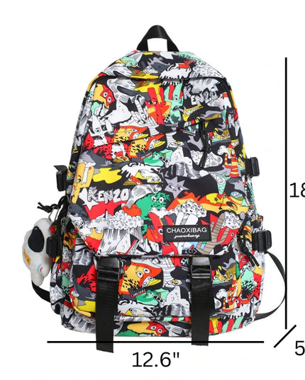 Unique Stylish Graffiti Print Nylon Waterproof Fashion Laptop Travel School Bag Backpack