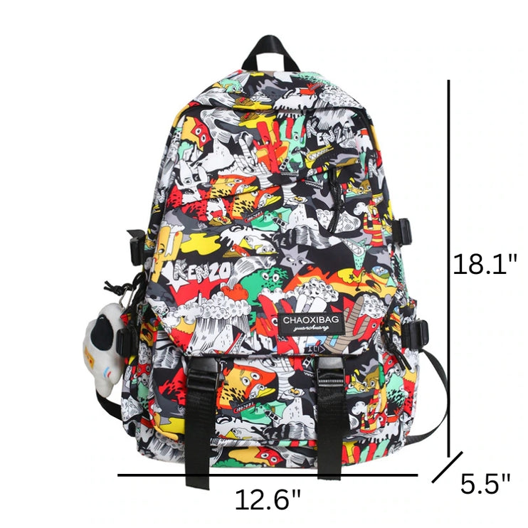 Unique Stylish Graffiti Print Nylon Waterproof Fashion Laptop Travel School Bag Backpack