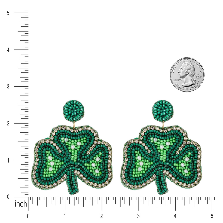 St. Patrick's Day Beaded Lucky Clover Charm Dangle Fashion Earrings