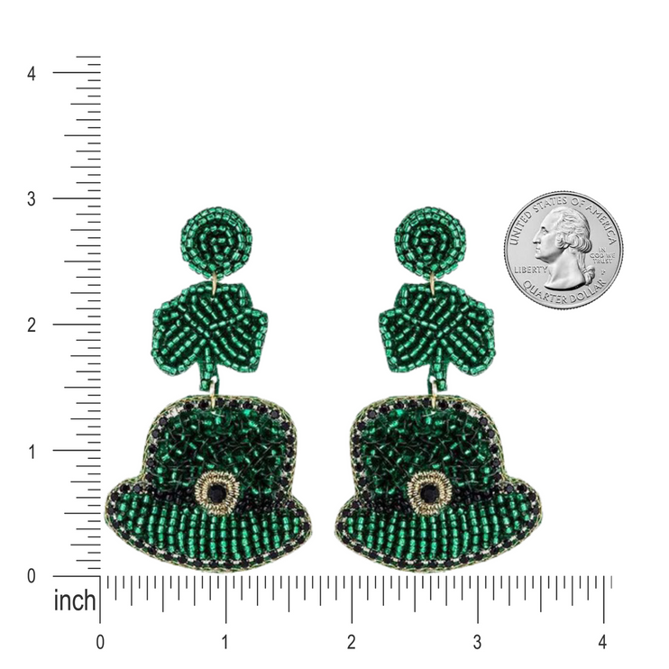 St. Patrick's Day Beaded Lucky Clover & Hat Dangle Fashion Earrings