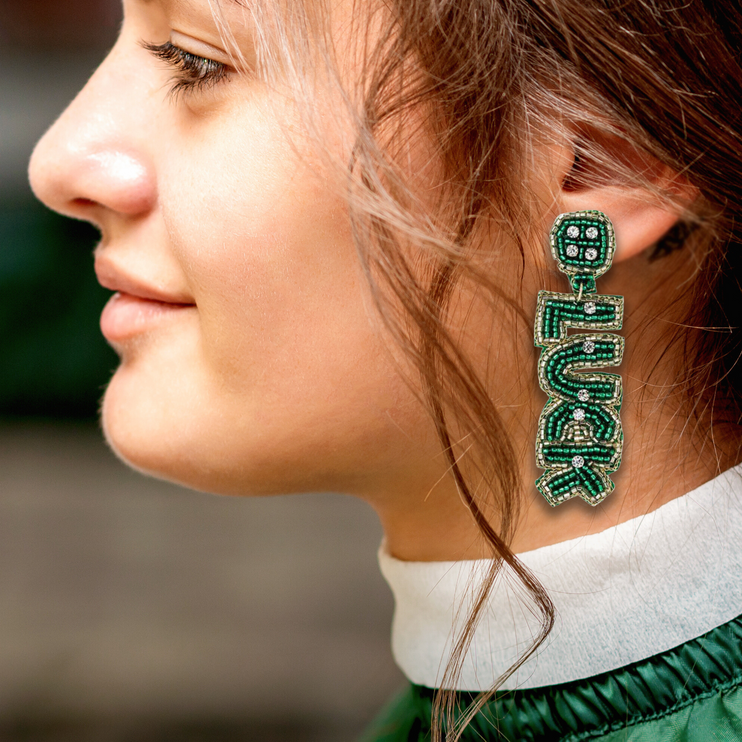 St. Patrick's Day Beaded Rhinestone Good Luck Charms Dangle Fashion Earrings