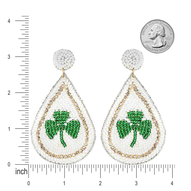 St. Patrick's Day Beaded Lucky Clover Teardrop Charm Fashion Dangle Earrings