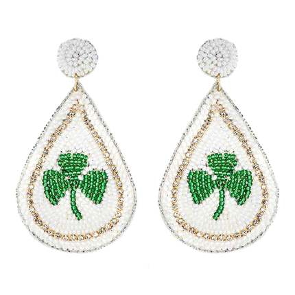 St. Patrick's Day Beaded Lucky Clover Teardrop Charm Fashion Dangle Earrings